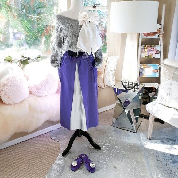 EUC Franc belted purple skirt with pleated grey accent and cargo pockets, O/S - Picture 2 of 8